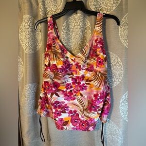 St John’s Bay Women’s Orange Red Pink Tankini w/Cinched Sides Size 18 EUC